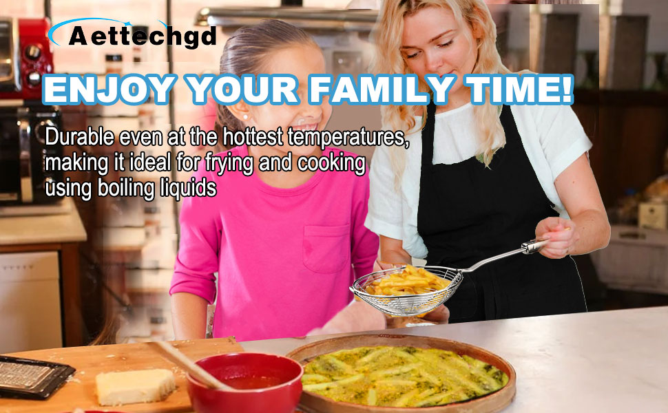 Steel Spider Strainer Skimmer Ladle, Strainer Spider Skimmers for Kitchen Cooking and Frying, Premium Strainer Spoon Diameter: 5.4Inch, Total Length: 15.4Inch