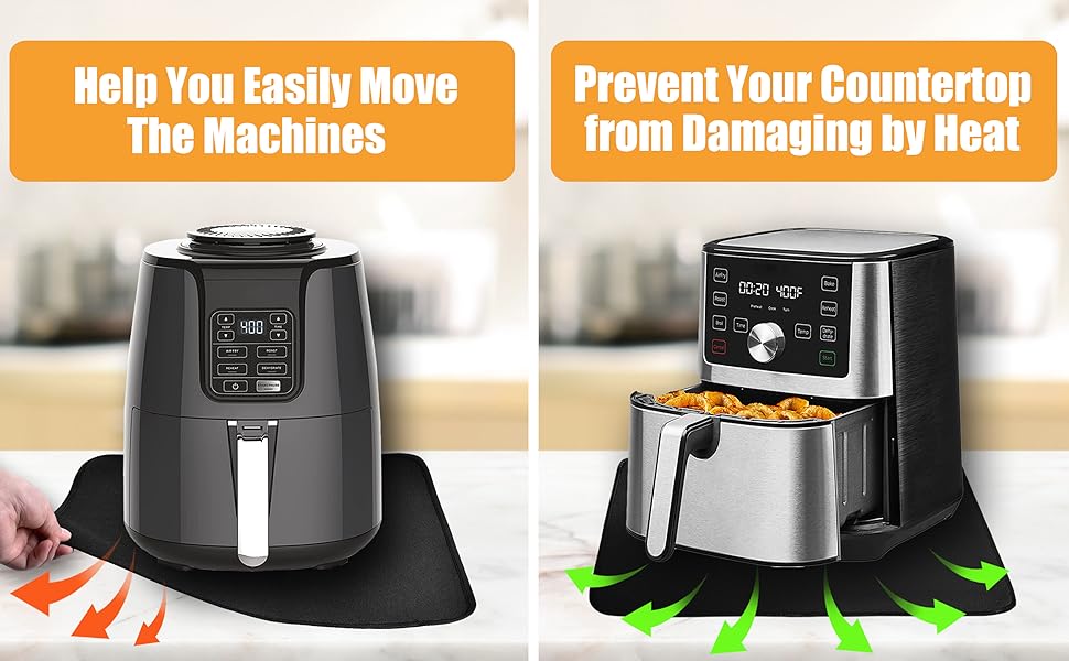 Heat Resistant Mats for Countertop - Fireproof 15x18 in Heat Resistant Mats for Air Fryer - Hot Pad Air Fryer Mat Compatible with Ninja,COSORI,Cuisinart for Coffee Maker, Toaster, Oven 2PCS - Black