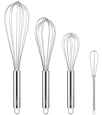 HOTEC 4 Pieces Silicone Whisks Set, Wire Balloon Whisks Egg Beater, Non-slip Handle Whisk for Non-stick Cookware Perfect for Cooking, Stirring, Beating and Blending (Black)