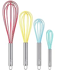 HOTEC 4 Pieces Silicone Whisks Set, Wire Balloon Whisks Egg Beater, Non-slip Handle Whisk for Non-stick Cookware Perfect for Cooking, Stirring, Beating and Blending (Black)
