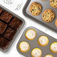 Goodful All-In-One Nonstick Bakeware Set, Stackable and Space Saving Design includes Round and Square Pans, Muffin Pans, Cookie Sheet and Roaster, Dishwasher Safe, 8-Piece, Linen