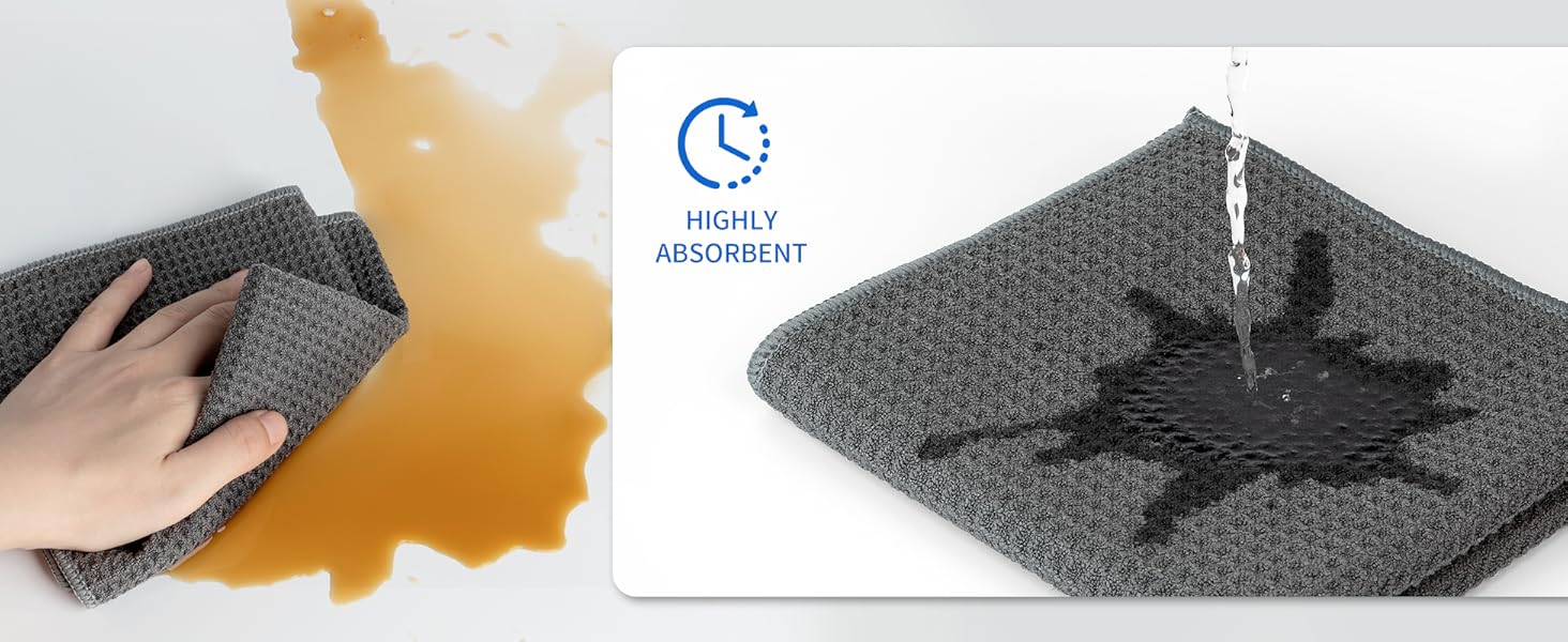 MR.SIGA Waffle Pattern Cleaning Cloths, Reusable Absorbent Microfiber Cleaning Cloths, Lint Free Microfiber Kitchen Towels, 6 Pack, Gray, 12.6 x 12.6 inch