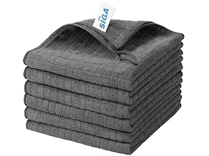 MR.SIGA Waffle Pattern Cleaning Cloths, Reusable Absorbent Microfiber Cleaning Cloths, Lint Free Microfiber Kitchen Towels, 6 Pack, Gray, 12.6 x 12.6 inch