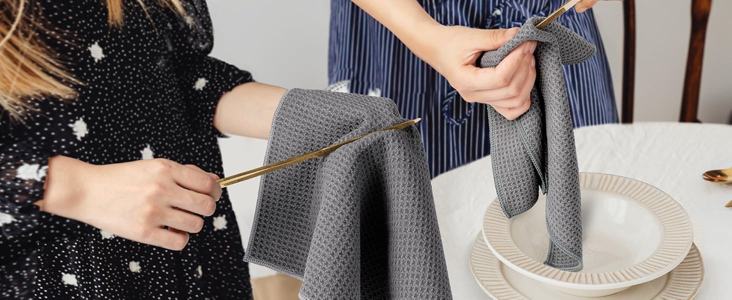 MR.SIGA Waffle Pattern Cleaning Cloths, Reusable Absorbent Microfiber Cleaning Cloths, Lint Free Microfiber Kitchen Towels, 6 Pack, Gray, 12.6 x 12.6 inch