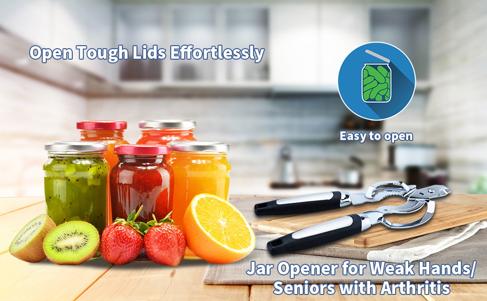 Jar Opener, Multi Jar Opener for Weak Hands, Stainless Steel Jar Lid Opener, Beer Bottle Opener for Arthritic Hands, Seniors with Arthritis