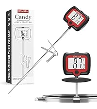 BOMATA Digital Candy Thermometer with Pot Clip, Deep Fry Oil Thermometer with Rotatable Display & Long Probe, for Candy Candle Making, Cooking, Food, Liquids, Water, Sugar.. Black