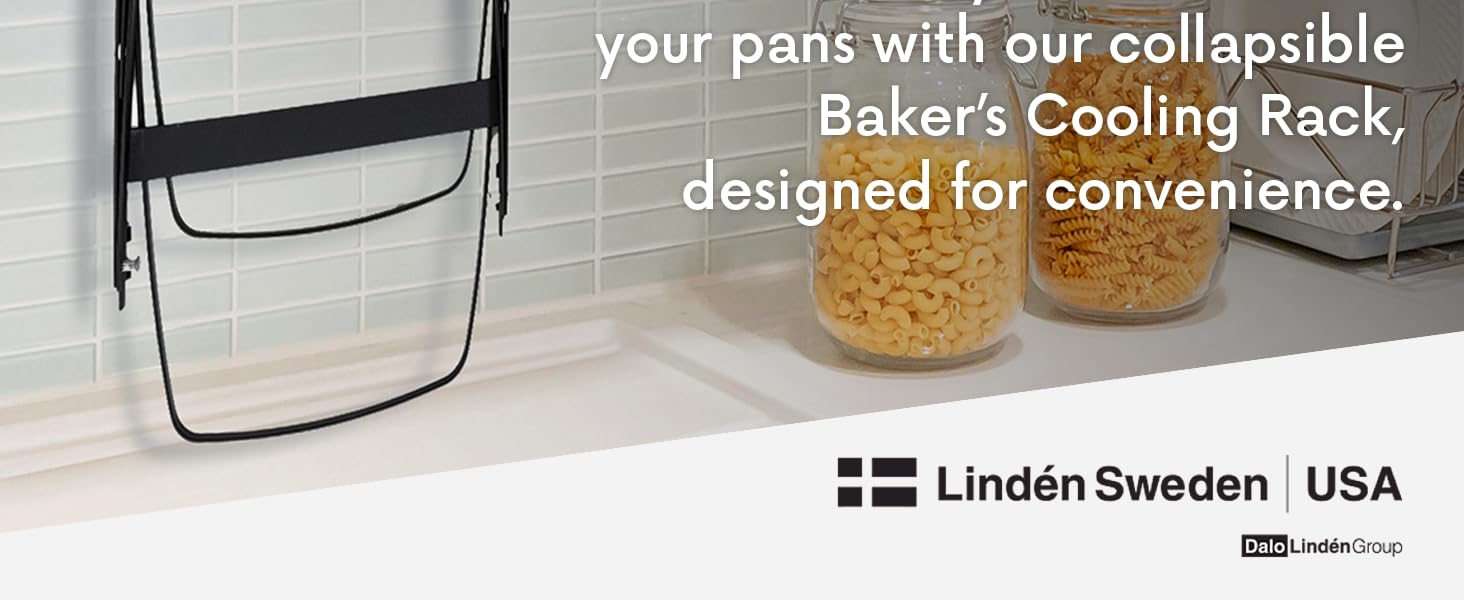Linden Sweden Metal Baker’s Cooling Rack - Cooling Racks for Cooking and Baking - Storage for Craft and Baking Supplies - Collapsible Racks for Pizza Stones, Cookie Sheets, Pans - 22x 10x 1 Inches