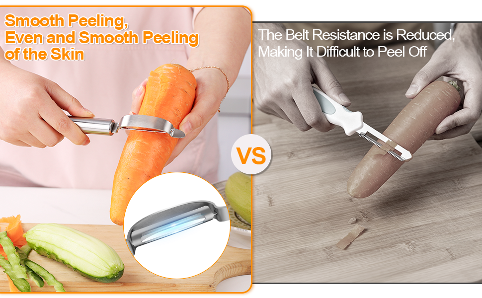 Stainless Steel Peeler with Swiveling Double Blade, Upgrade Fruit Vegetable Peeler with Ergonomic Handle, Lengthened Potato Peeler Tool for Kitchen, 8.3 Inchs