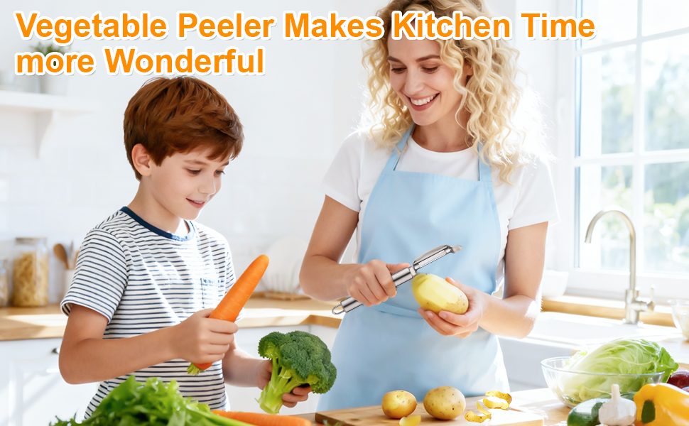Stainless Steel Peeler with Swiveling Double Blade, Upgrade Fruit Vegetable Peeler with Ergonomic Handle, Lengthened Potato Peeler Tool for Kitchen, 8.3 Inchs