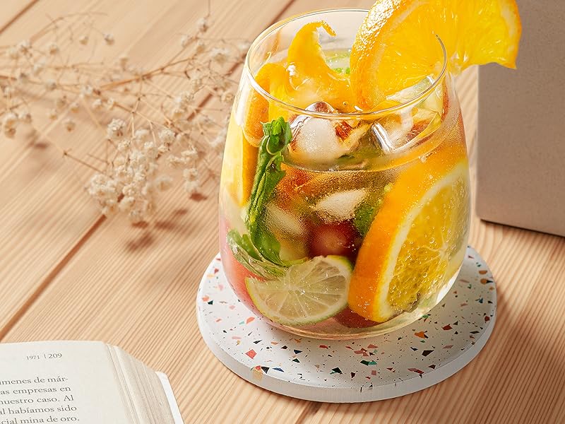 Terrazzo Drink Absorbent Coasters with Holder Set of 6, Ceramic Coaster for Drinks, Coffee Table Decor, Water Absorbing Stone Coaster for Drinks (Marble)