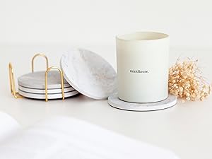 Terrazzo Drink Absorbent Coasters with Holder Set of 6, Ceramic Coaster for Drinks, Coffee Table Decor, Water Absorbing Stone Coaster for Drinks (Marble)