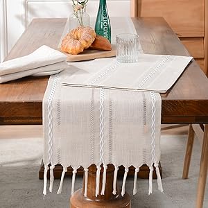 Wracra Cotton Linen Placemats, 12 x 18 Inch Set of 4 Fete Placemats Rustic Hemstitch Place Mats for Kitchen Table and Heat Resistant-Sage Green