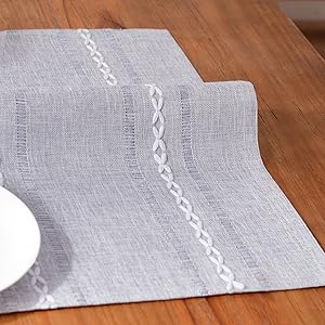 Wracra Cotton Linen Placemats, 12 x 18 Inch Set of 4 Fete Placemats Rustic Hemstitch Place Mats for Kitchen Table and Heat Resistant-Sage Green