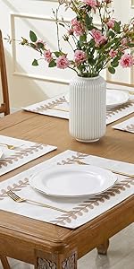 Wracra Cotton Linen Placemats, 12 x 18 Inch Set of 4 Fete Placemats Rustic Hemstitch Place Mats for Kitchen Table and Heat Resistant-Sage Green