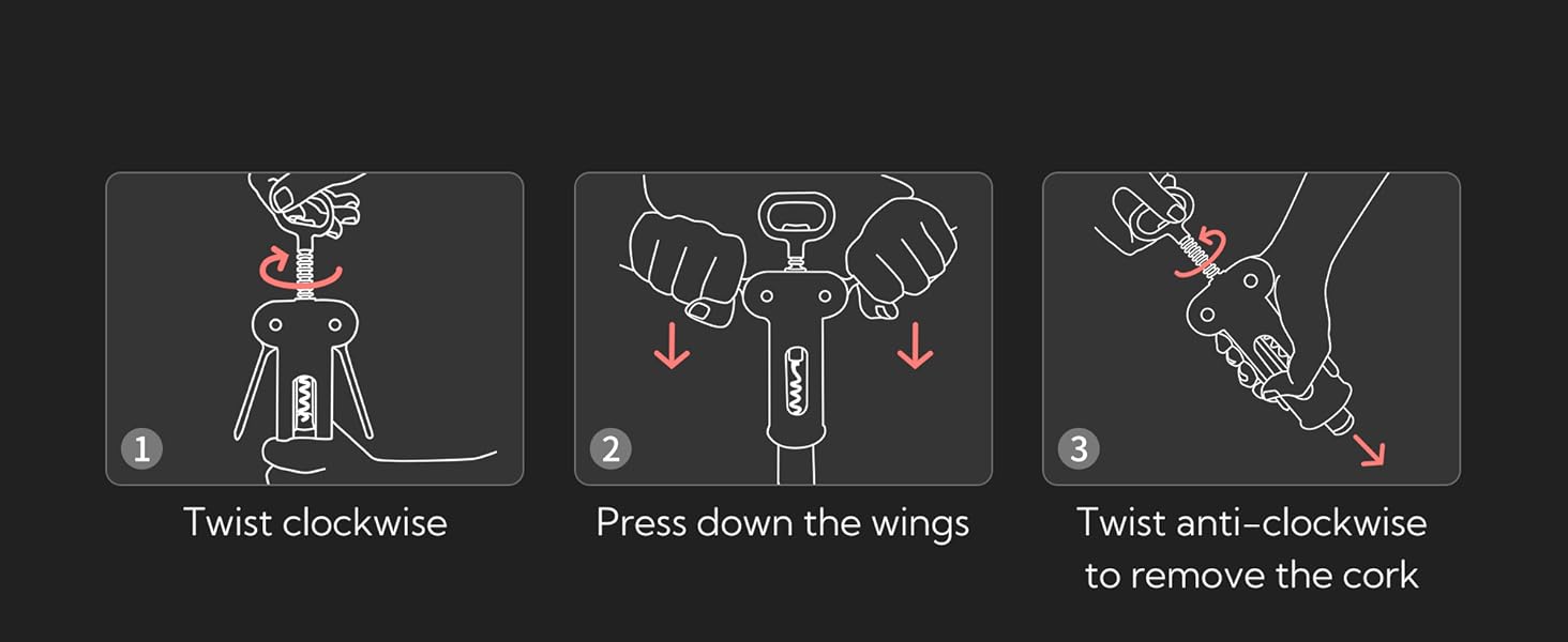 KITCHENDAO Luxury 3 in 1 Wine Opener with Foil Cutter, Beer Bottle Opener, Sturdy Zinc Alloy Wing Corkscrew with Self-centering Non-stick Sharp Screw, Easy to Remove Cork, Manual Corkscrew (Blue)