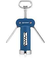 KITCHENDAO Luxury 3 in 1 Wine Opener with Foil Cutter, Beer Bottle Opener, Sturdy Zinc Alloy Wing Corkscrew with Self-centering Non-stick Sharp Screw, Easy to Remove Cork, Manual Corkscrew (Blue)