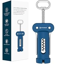 KITCHENDAO Luxury 3 in 1 Wine Opener with Foil Cutter, Beer Bottle Opener, Sturdy Zinc Alloy Wing Corkscrew with Self-centering Non-stick Sharp Screw, Easy to Remove Cork, Manual Corkscrew (Blue)