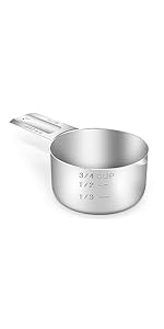 1PCS 2Cup (480ml, 16oz) Single Measuring Cup, Stainless Steel Measure Scoop, Metric and US Measurement, Dishwasher Safe