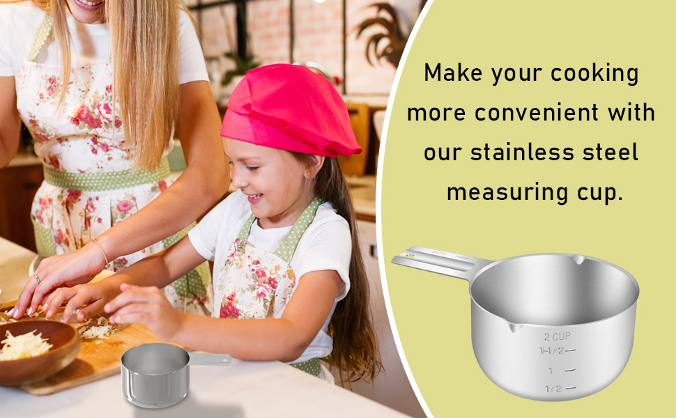 1PCS 2Cup (480ml, 16oz) Single Measuring Cup, Stainless Steel Measure Scoop, Metric and US Measurement, Dishwasher Safe