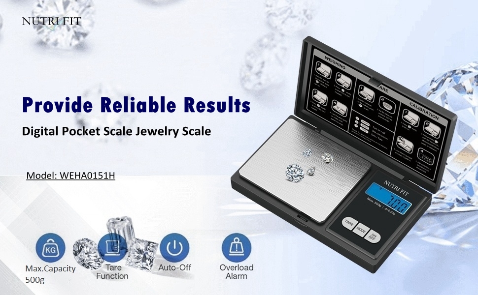 NUTRI FIT Gram Scale Digital Scale 0.01g Accuracy, 500g Small Pocket Scale Jewelry Scale, Weight for Food Ounces and Grams Kitchen Scale, Mg Scale for Powder Medicine Gold Weed, Portable