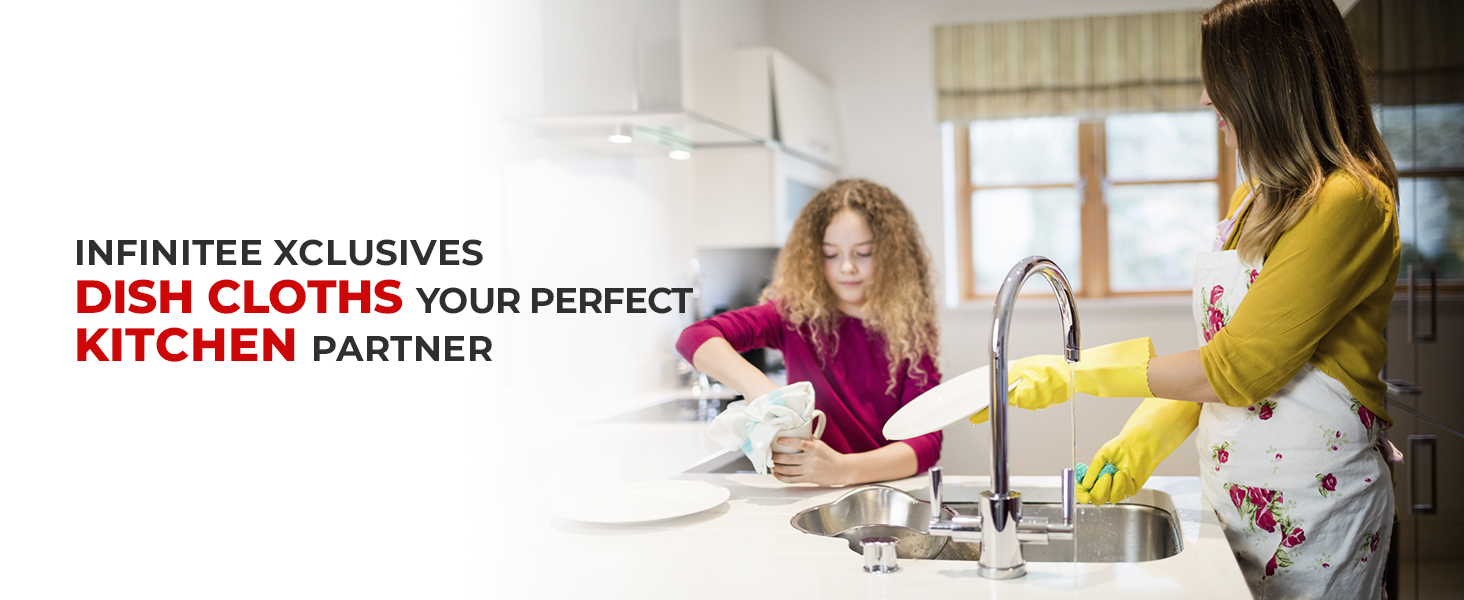 Infinitee Xclusives Premium Dish Cloth 100% Cotton 12 x 12 Inches |Pack of 4| - Ultra Soft Tea Towels - Highly Absorbent Kitchen Rags - Terry Dishcloth for Kitchen and Household Cleaning |Grey|