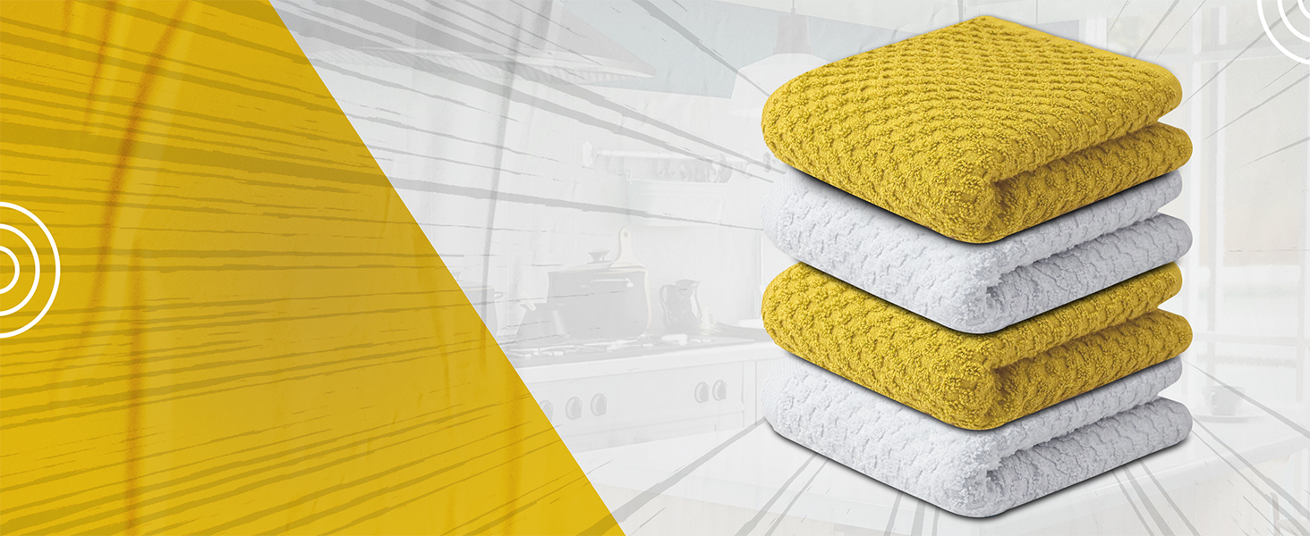 Infinitee Xclusives Premium Dish Cloth 100% Cotton 12 x 12 Inches |Pack of 4| - Ultra Soft Tea Towels - Highly Absorbent Kitchen Rags - Terry Dishcloth for Kitchen and Household Cleaning |Grey|