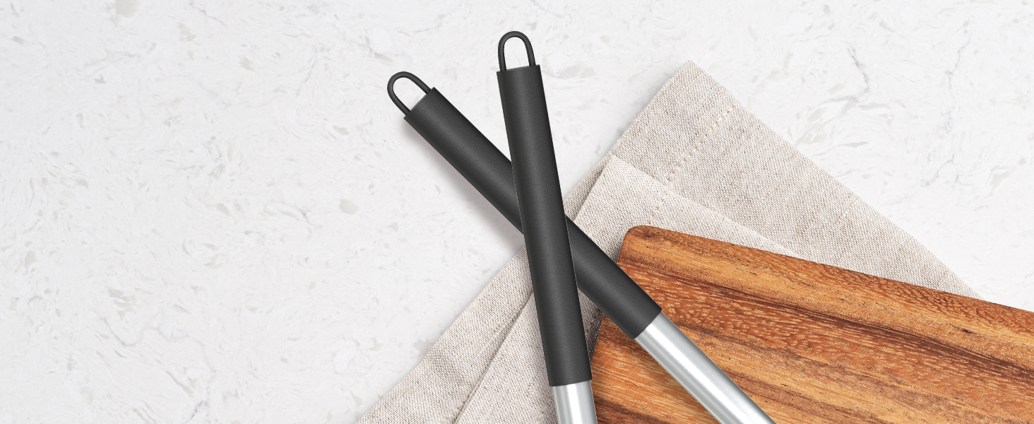 Home Hero Silicone Spatula Set - Heat Resistant Spatulas for Cooking - Ergonomic Stainless Steel Cooking Utensils - Solid & Slotted Silicone Turners - Pack of 2, Black