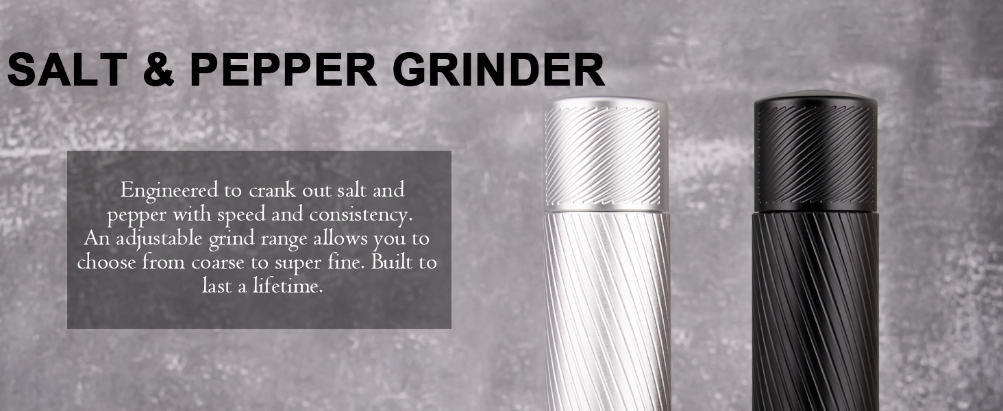 Pepper Grinder, Homnoble Professional Grade Pepper Grinder, Heavy Duty Pepper Mill, Refillable Aluminum Manual Pepper Mill with Adjustable Coarseness and Stainless Steel Blade