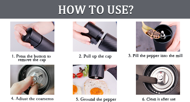 Pepper Grinder, Homnoble Professional Grade Pepper Grinder, Heavy Duty Pepper Mill, Refillable Aluminum Manual Pepper Mill with Adjustable Coarseness and Stainless Steel Blade