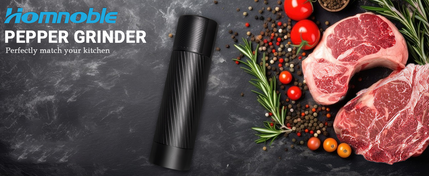 Pepper Grinder, Homnoble Professional Grade Pepper Grinder, Heavy Duty Pepper Mill, Refillable Aluminum Manual Pepper Mill with Adjustable Coarseness and Stainless Steel Blade