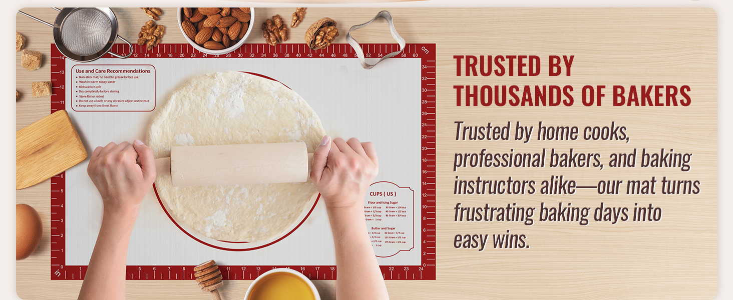 Silicone Baking Mat, Non Stick Pastry Mat Sheet for Dough Rolling, Nonslip Fondant/Pie Crust Mat, Counter Mat Oven Liner Mat for Making Cookies Macarons Bread Baking Supplies Extra Large 26 x 16 Inch