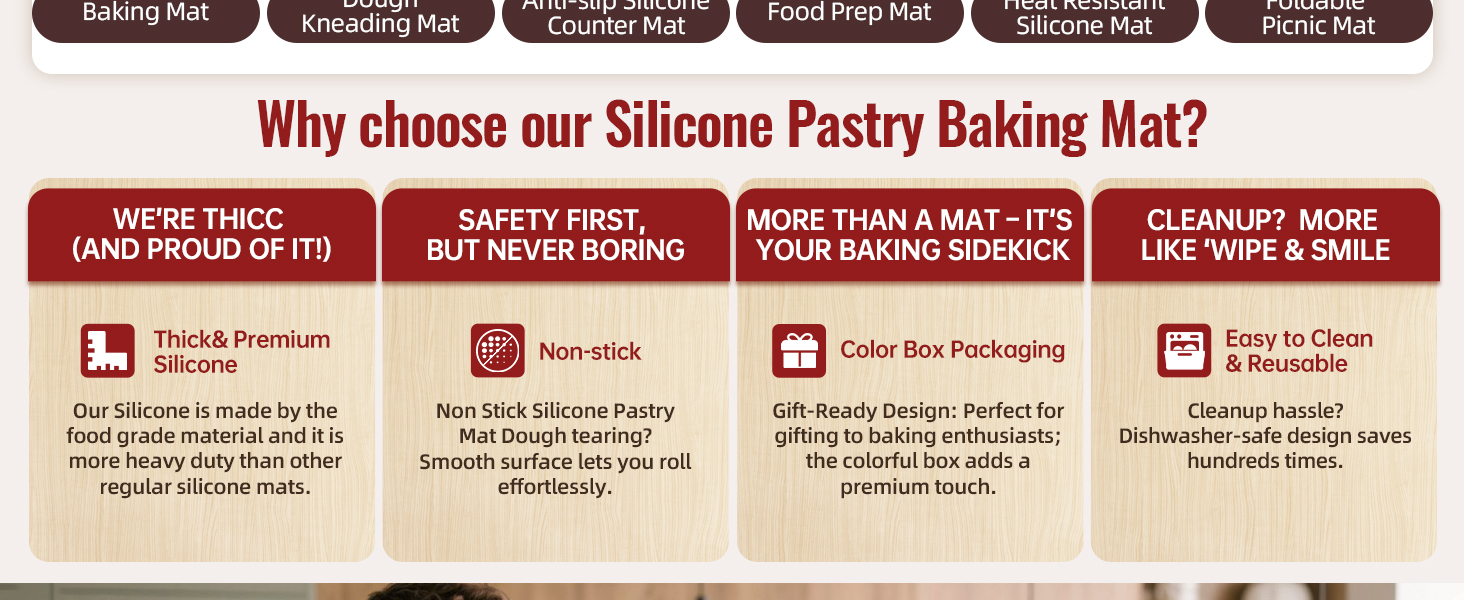 Silicone Baking Mat, Non Stick Pastry Mat Sheet for Dough Rolling, Nonslip Fondant/Pie Crust Mat, Counter Mat Oven Liner Mat for Making Cookies Macarons Bread Baking Supplies Extra Large 26 x 16 Inch