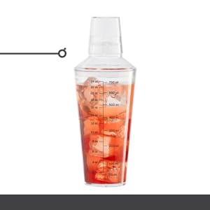 OGGI Clear Cocktail Shaker - 24 oz / 700 ml, Clear Durable Plastic Construction, Built in Strainer - Ideal Home Bar Drink Mixer, Bartender Kit, Essential Bar Accessories