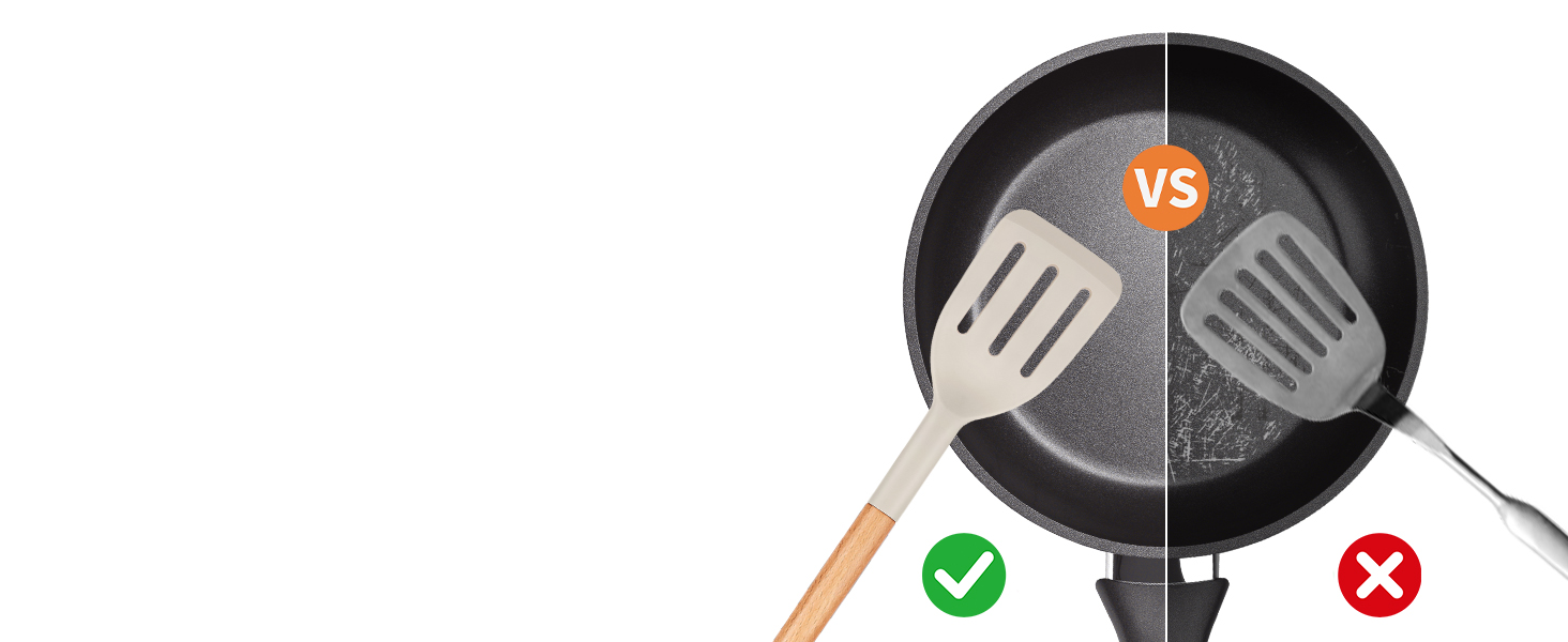 Pack of 2 Silicone Cooking Spatula, Heat Resistant Solid Turner, Non Stick Slotted Spatulas with Wooden Short Handle,Ideal Wood Kitchen Utensils Set for Frying, Baking, Flipping, Turning