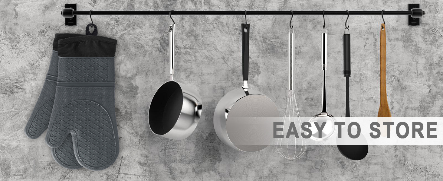 2Pcs Silicone Oven Mitts Waterproof and Non-Slip Temperature Resistant to 500°F 13 inches Grey