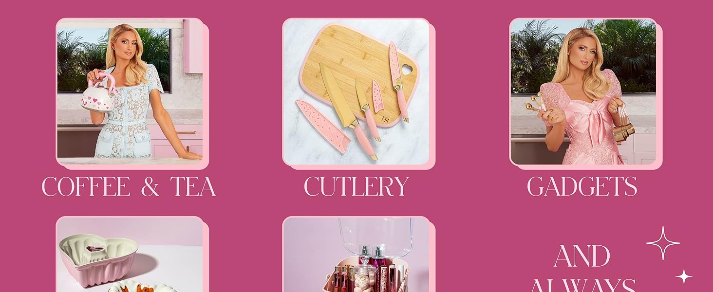 Paris Hilton Heart Shaped Nonstick Bakeware Set, Easy Release Carbon Steel, Includes two 9.5-Inch Pans and four Mini 3.5-Inch Pans, Dishwasher Safe, Made without PFAS or PFOA, 6-Piece Set, Pink