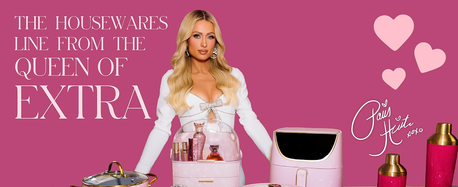 Paris Hilton Heart Shaped Nonstick Bakeware Set, Easy Release Carbon Steel, Includes two 9.5-Inch Pans and four Mini 3.5-Inch Pans, Dishwasher Safe, Made without PFAS or PFOA, 6-Piece Set, Pink