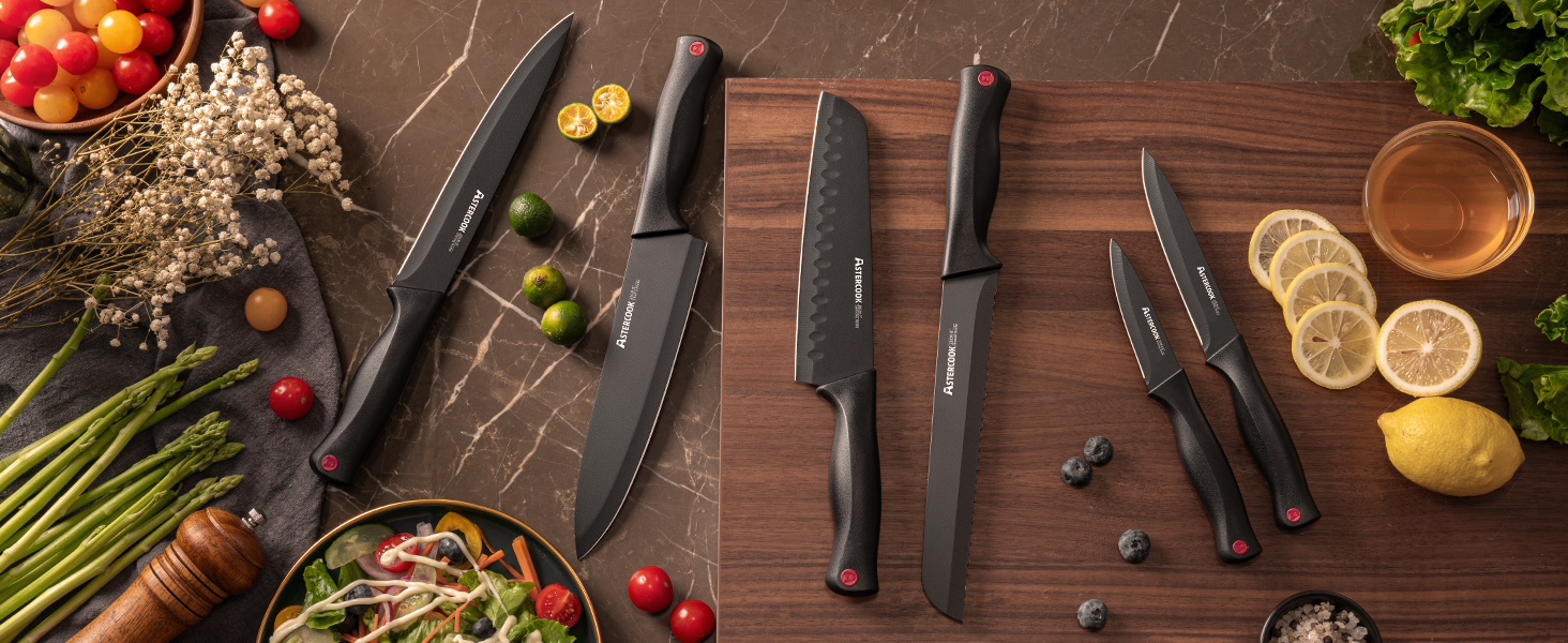 Knife Set, Astercook 15 Pieces Knife Sets for Kitchen with Block, Dishwasher Safe Kitchen Knife Set with Built in Sharpener Block, German Stainless Steel Knife Block Set, Valentine's Gift