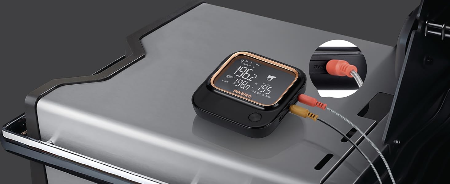 5GHz WiFi & Bluetooth 5.1 Meat Thermometer, Inkbird WiFi Grill Meat Thermometer for Grilling Smoker BBQ Cooking with 4 Probes, IBT-26S Wireless APP Control, Alarm Timer, Backlit LCD, Rechargeable