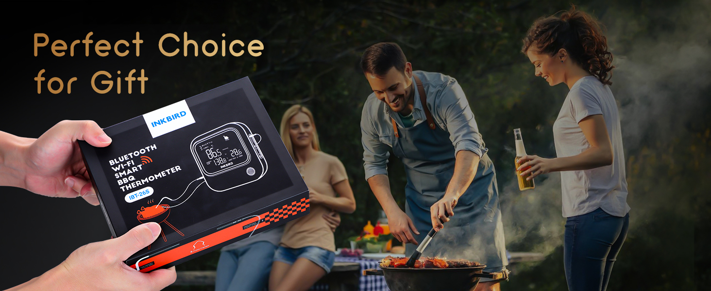5GHz WiFi & Bluetooth 5.1 Meat Thermometer, Inkbird WiFi Grill Meat Thermometer for Grilling Smoker BBQ Cooking with 4 Probes, IBT-26S Wireless APP Control, Alarm Timer, Backlit LCD, Rechargeable