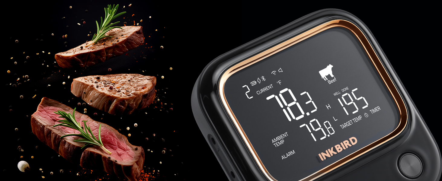 5GHz WiFi & Bluetooth 5.1 Meat Thermometer, Inkbird WiFi Grill Meat Thermometer for Grilling Smoker BBQ Cooking with 4 Probes, IBT-26S Wireless APP Control, Alarm Timer, Backlit LCD, Rechargeable