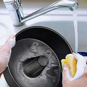 P&P CHEF Angel Food Cake Pan, 10 Inch Cake Pan Round Baking Tube Tin for Baking Pound Cakes, Conical Hollow & One-piece Design, Stainless Steel Core & Heavy-duty, Oven Safe - Black