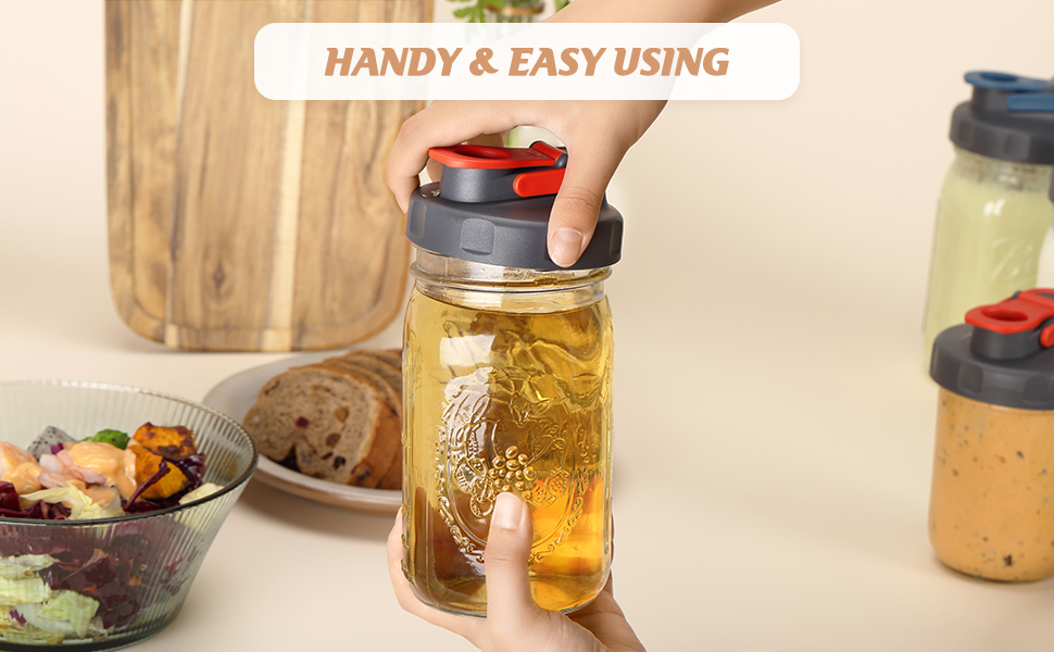 SOLIGT 4 Pack Mason Jar Lids, Wide Mouth Pour Spout Flip Cap Lids for Ball Brand Mason Jars, Leak Proof Airtight for Drinking Salad Dressing & Food Storing