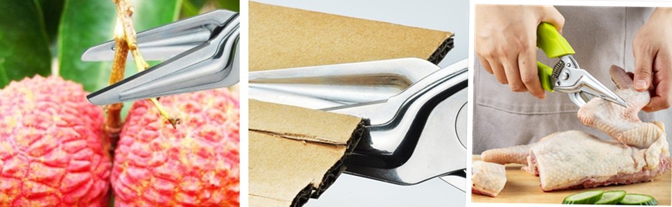 Multi Function Kitchen Garden Shears Spring-Loaded With Anti-Slip Handle & Safety Lock Cooking Scissors for Food Meat, Floral Trimming, Green