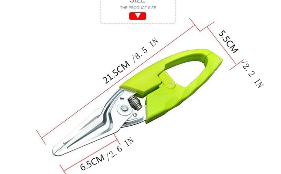 Multi Function Kitchen Garden Shears Spring-Loaded With Anti-Slip Handle & Safety Lock Cooking Scissors for Food Meat, Floral Trimming, Green