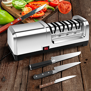 YBSVO 4-Stage Professional Electric Knife Sharpener - Heavy Duty Diamond Sharpening System for Straight & Serrated Knives - 20° Precision Angle Guides & Quiet Motor for Kitchen & Chef Use