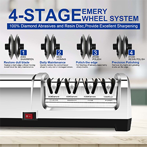 YBSVO 4-Stage Professional Electric Knife Sharpener - Heavy Duty Diamond Sharpening System for Straight & Serrated Knives - 20° Precision Angle Guides & Quiet Motor for Kitchen & Chef Use