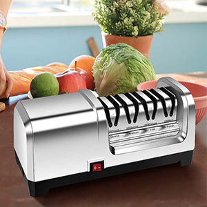 YBSVO 4-Stage Professional Electric Knife Sharpener - Heavy Duty Diamond Sharpening System for Straight & Serrated Knives - 20° Precision Angle Guides & Quiet Motor for Kitchen & Chef Use