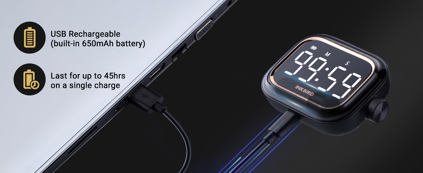 Digital Kitchen Timer for Cooking, INKBIRD Rechargeable 4-Levels Alarm Productivity Timer IDT-02 for Kids, Adults, Teachers, Large LED Smart Countdown Countup Magnetic Timer for Classroom Office