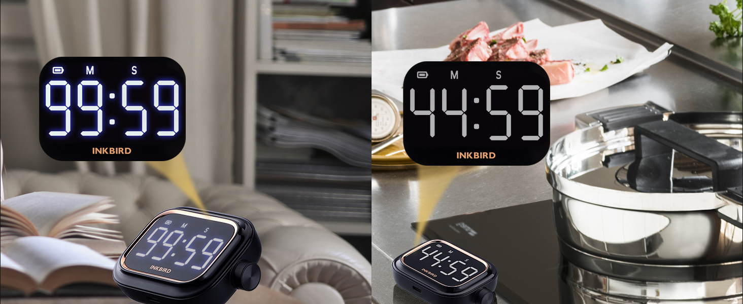 Digital Kitchen Timer for Cooking, INKBIRD Rechargeable 4-Levels Alarm Productivity Timer IDT-02 for Kids, Adults, Teachers, Large LED Smart Countdown Countup Magnetic Timer for Classroom Office
